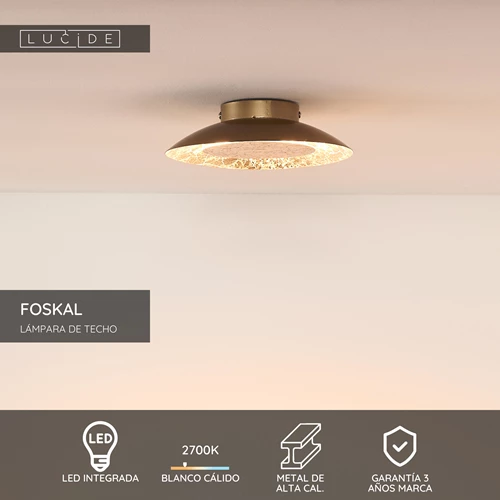 Lucide FOSKAL - Lámpara de techo - Ø 21,5 cm - LED - 1x6W 2700K - Latón - USP